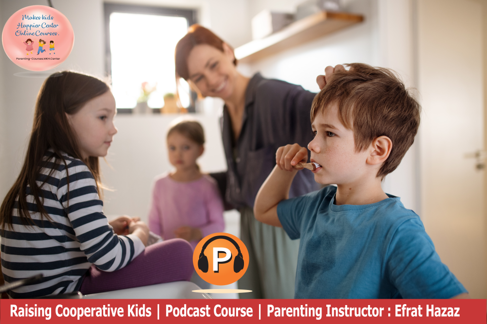 Mom with Kids and brushing his teeth